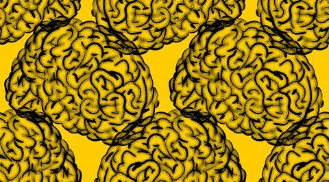 Brain hand drawing pattern seamless. Brains Engraving background Illustrazione stock