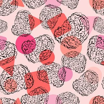 Brain hand drawing pattern seamless. Brains Engraving background Stock Illustration