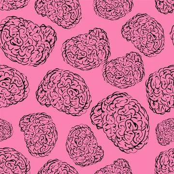 Brain hand drawing pattern seamless. Brains Engraving background Stock Illustration