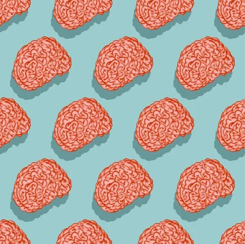 Brain hand drawing pattern seamless. Brains Engraving background Stock Illustration