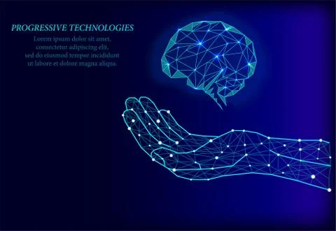 The brain on the hand of man. The study of the human brain. 3D Science and te Stock Illustration