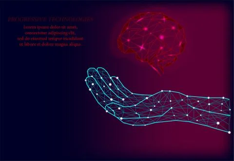 The brain on the hand of man. The study of the human brain. 3D Science and te Stock Illustration