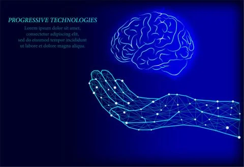 The brain on the hand of man. The study of the human brain. 3D Science and te Illustrazione stock