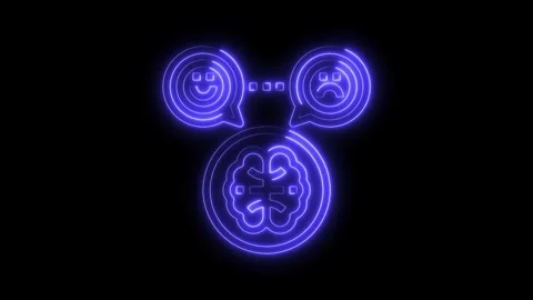 Brain with happy and sad expressions in speech bubbles animated in neon style Stock Footage 322971847