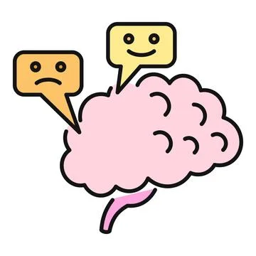 Brain with happy and sad thought bubbles Stock Illustration