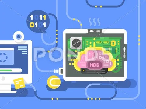 Brain harddisk flat Stock Illustration