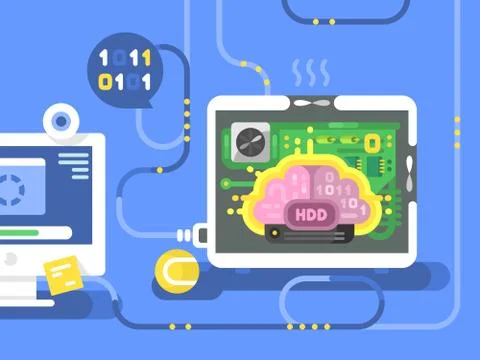 Brain harddisk flat Illustrazione stock