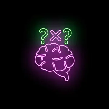 Brain having questions and confusion neon sign Stock Illustration