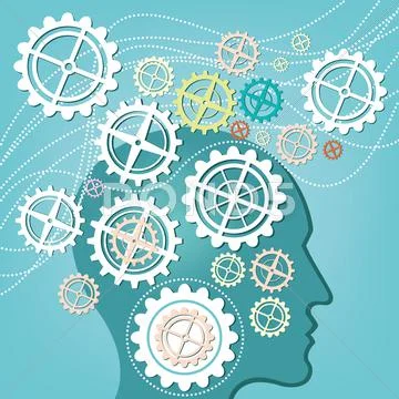 Brain of head and gear concept Stock Illustration