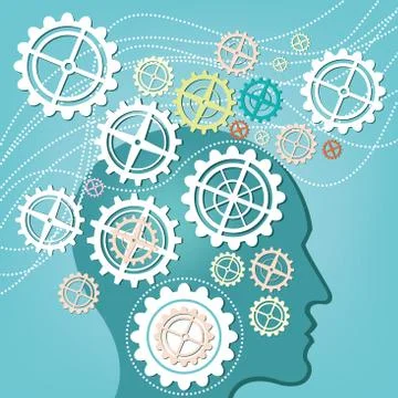 Brain of head and gear concept Stock Illustration