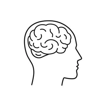 Brain in head icon design in outline style. Vector illustration. Stock Illustration