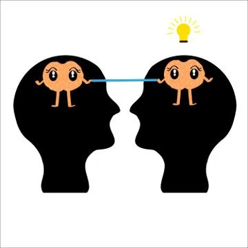 Brain with head on white background Stock Illustration