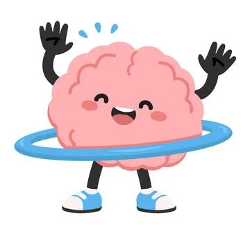 Brain health concept featuring cute organ character with hula hoop Stock Illustration