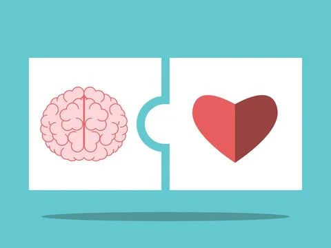 Brain, heart puzzle pieces Stock Illustration