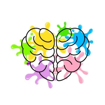 Brain in heart shape with colorful splash. Creative mind concept. Stock Illustration
