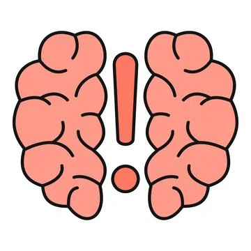 Brain hemispheres showing exclamation mark for alert Stock Illustration