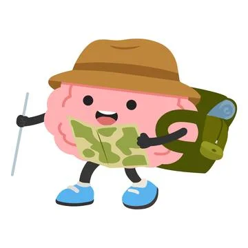 Brain Hiking With Map And Backpack Exploring Adventure 스톡 일러스트