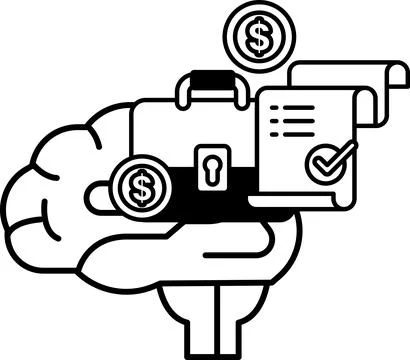 Brain holding a briefcase with a key and a stack of money Stock Illustration