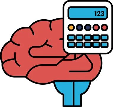 A brain is holding a calculator Stock Illustration