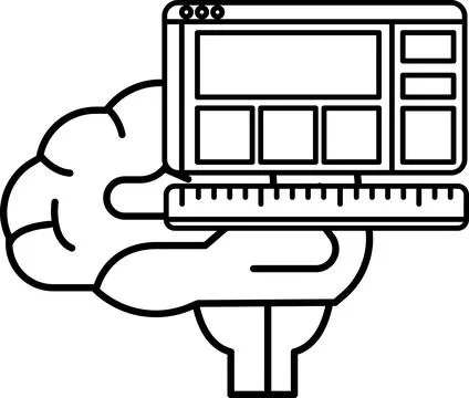 Brain is holding a ruler and a computer monitor Illustrazione stock