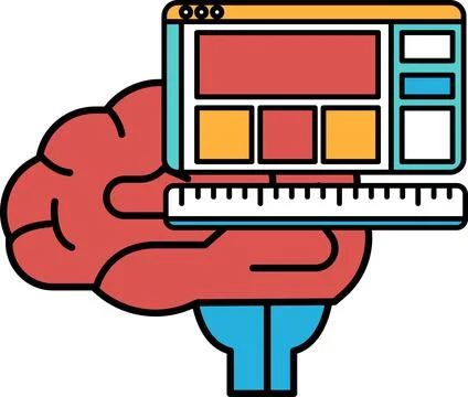 A brain is holding a ruler and a computer monitor 스톡 일러스트