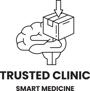 Brain holds box, arrow points downward Stock Illustration