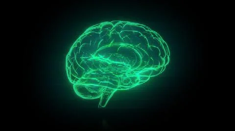 Brain hologram visualization on dark background 3d rendered Stock Illustration