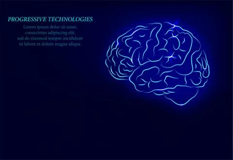Brain. Human brain research. 3D Science and Technology concept. Neural networ Stock Illustration