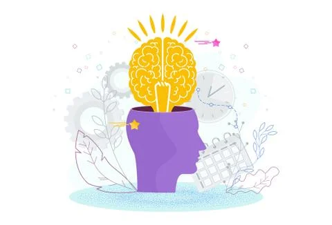 Brain is in a human head. The development of thinking, knowledge Stock Illustration
