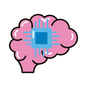 Brain human with processor chip line and fill style icon Stock Illustration