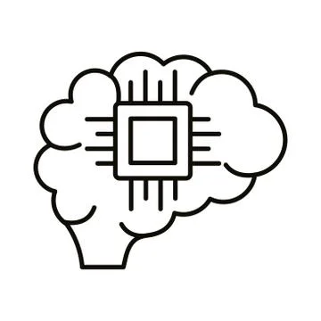 Brain human with processor chip line style icon Stockillustratie