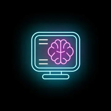 Brain icon analyzing intelligence on computer monitor Illustrazione stock