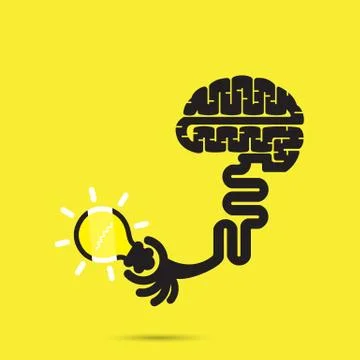 Brain icon and light bulb symbol. Creative brainstorm and knowledge concept. Stock Illustration