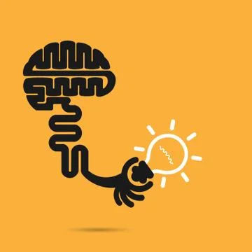 Brain icon and light bulb symbol. Creative brainstorm and knowledge concept. Stock Illustration