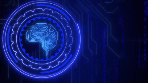 Brain icon animation with blue neon circuit board intelligence. Brain icon .. Stock Footage 341127780