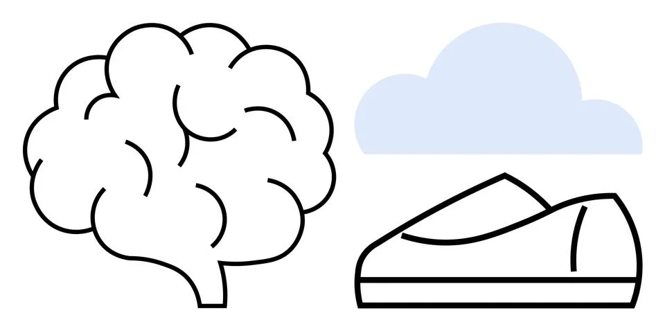 Brain Icon, Blue Cloud, and Shoe Symbol Representing Health, Technology, an.. Stock Illustration