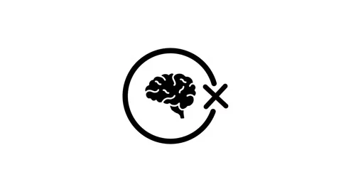 Brain icon with a cross mark against a white background, representing the a.. Stock Footage 346497604