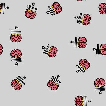 Brain icon electric connections vector seamless pattern Stock Illustration