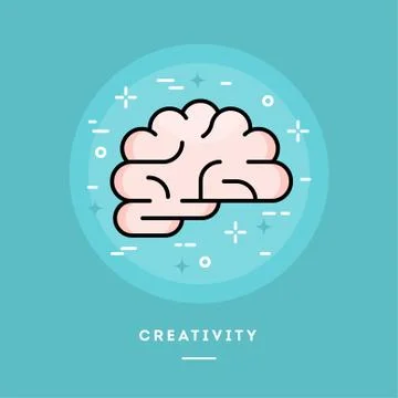 Brain icon, flat design line style banner Stock Illustration