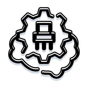 Brain icon with gear structure thinking process Stock Illustration
