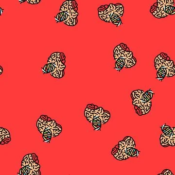 Brain icon with genetic marker vector seamless pattern Stock Illustration