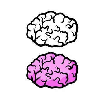Brain icon in hand drawn doodle style. Reflection and thoughts. Stock Illustration