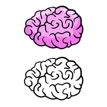 Brain icon in hand drawn doodle style. Reflection and thoughts. Stock Illustration