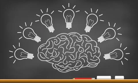 Brain icon head with multiple light bulb sparking idea in business. creativit Stock Illustration