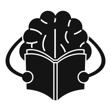 Brain icon holding open book learning knowledge Stock Illustration