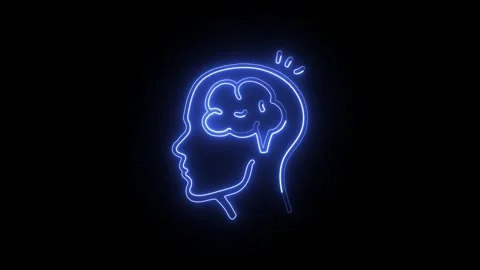 Brain Icon Isolated on Black Background, Intelligence Mind Neon Line Animat.. Stock Footage 323731066