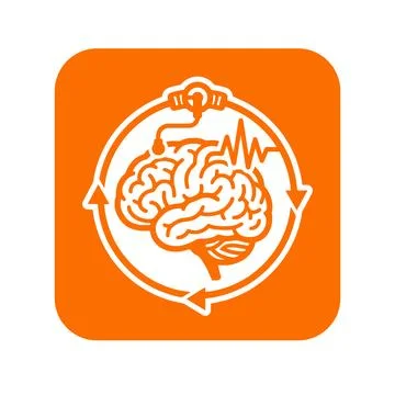 Brain icon with pulse symbol orange vector design for neural activity monit.. Stock Illustration