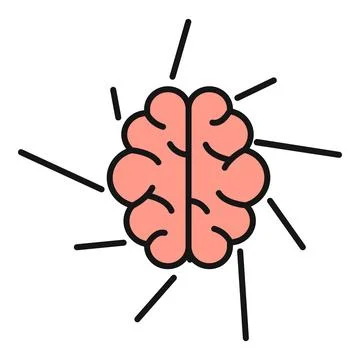 Brain icon radiating lines symbolizing thought idea creativity Illustrazione stock