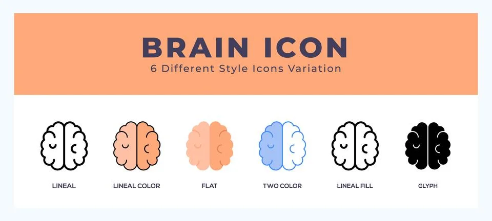 Brain icon set with different styles. Icons designed in filled. outline. fl.. Stock Illustration