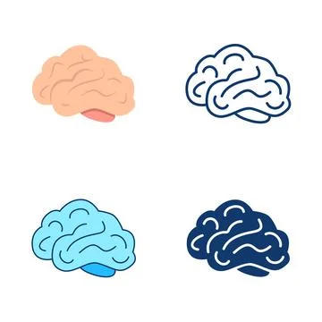 Brain icon set in flat and line style Stock Illustration
